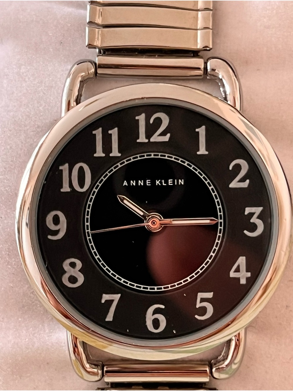 Anne Klein Black Dial Silver-Tone stretch band Bracelet Watch